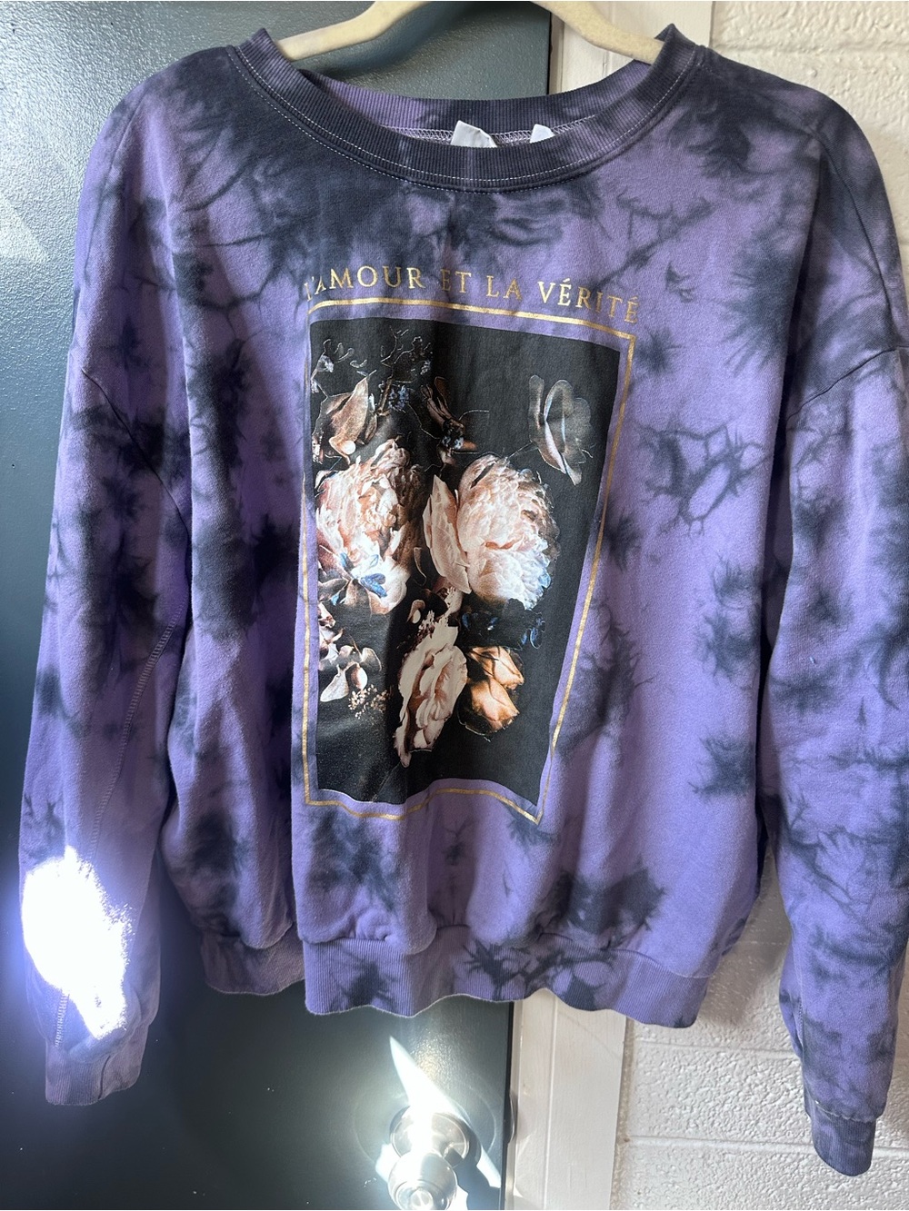 Mighty Fine Purple and Black Tie-Dye Floral Crewneck